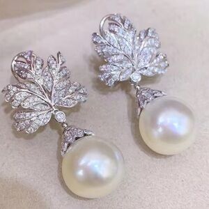 Marc Anthony Silver and Pearl Leaf Earrings